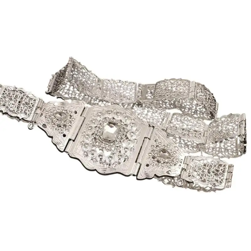 39BD Statement Metal Waist Belt with Openwork Panels and Centerpiece for Wedding Styling, Evening Gowns, and Stage Looks