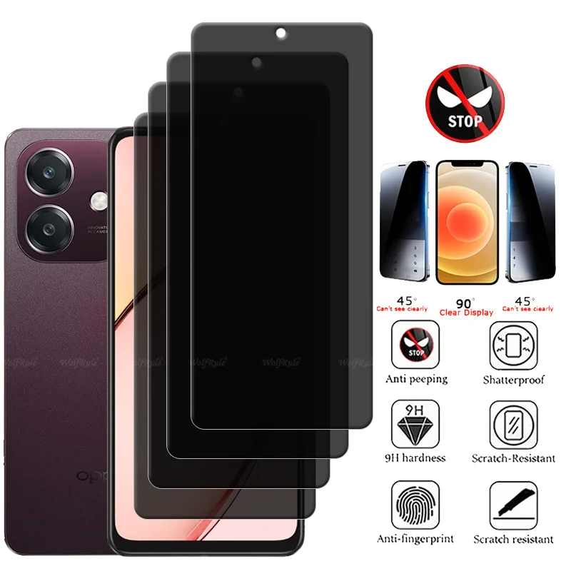 

1/2/3/4Pcs For OPPO A3 Glass OPPO A3 Tempered Glass Protective HD 9H Privacy Anti-Spy Glue For Screen Protector OPPO A3 Global
