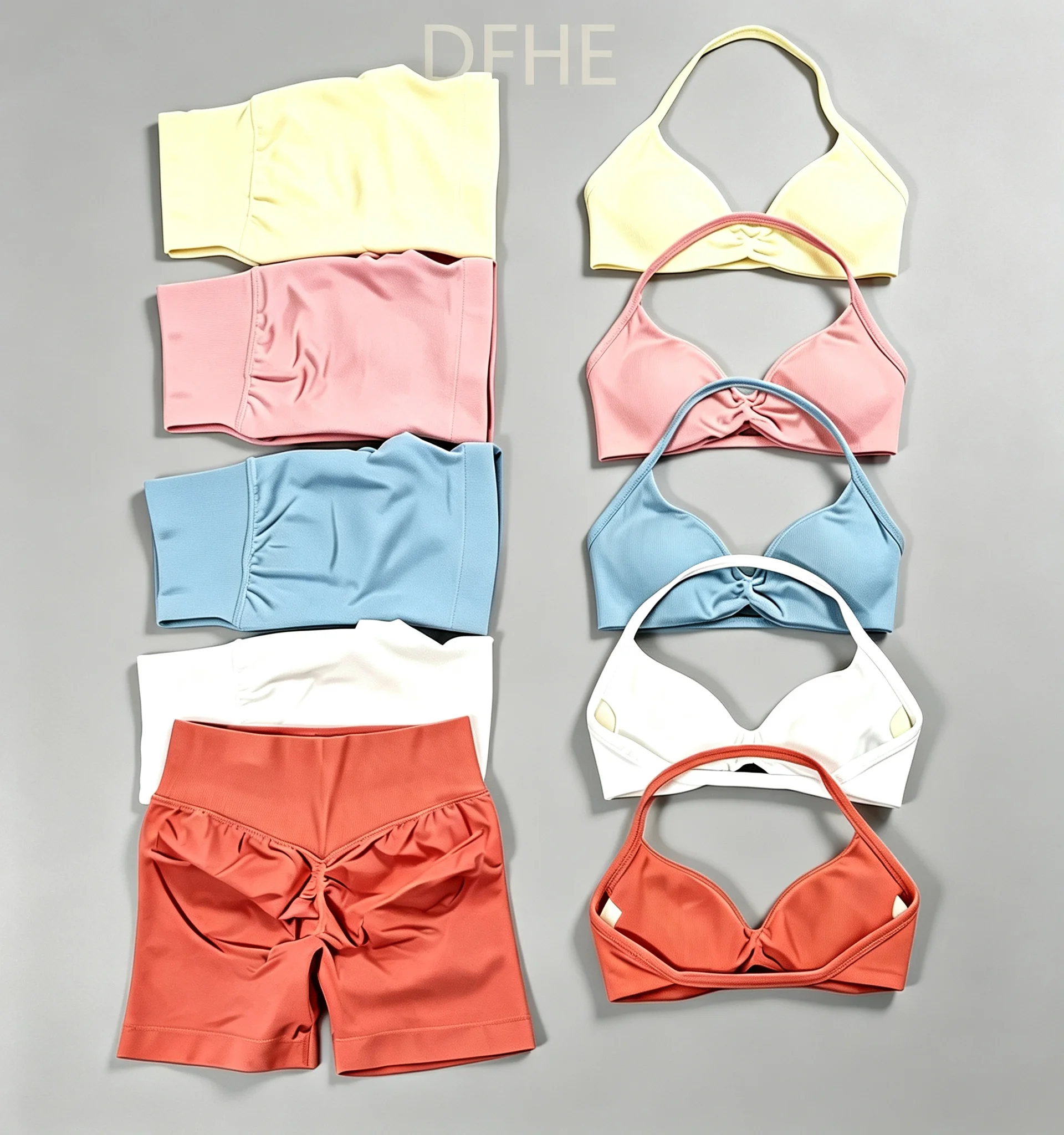 DF Gym Set 2 Piece Women Strappy Yoga Bra Top Workout Scrunch Shorts Sports Suit Fitness Clothes Seamless Yoga Set