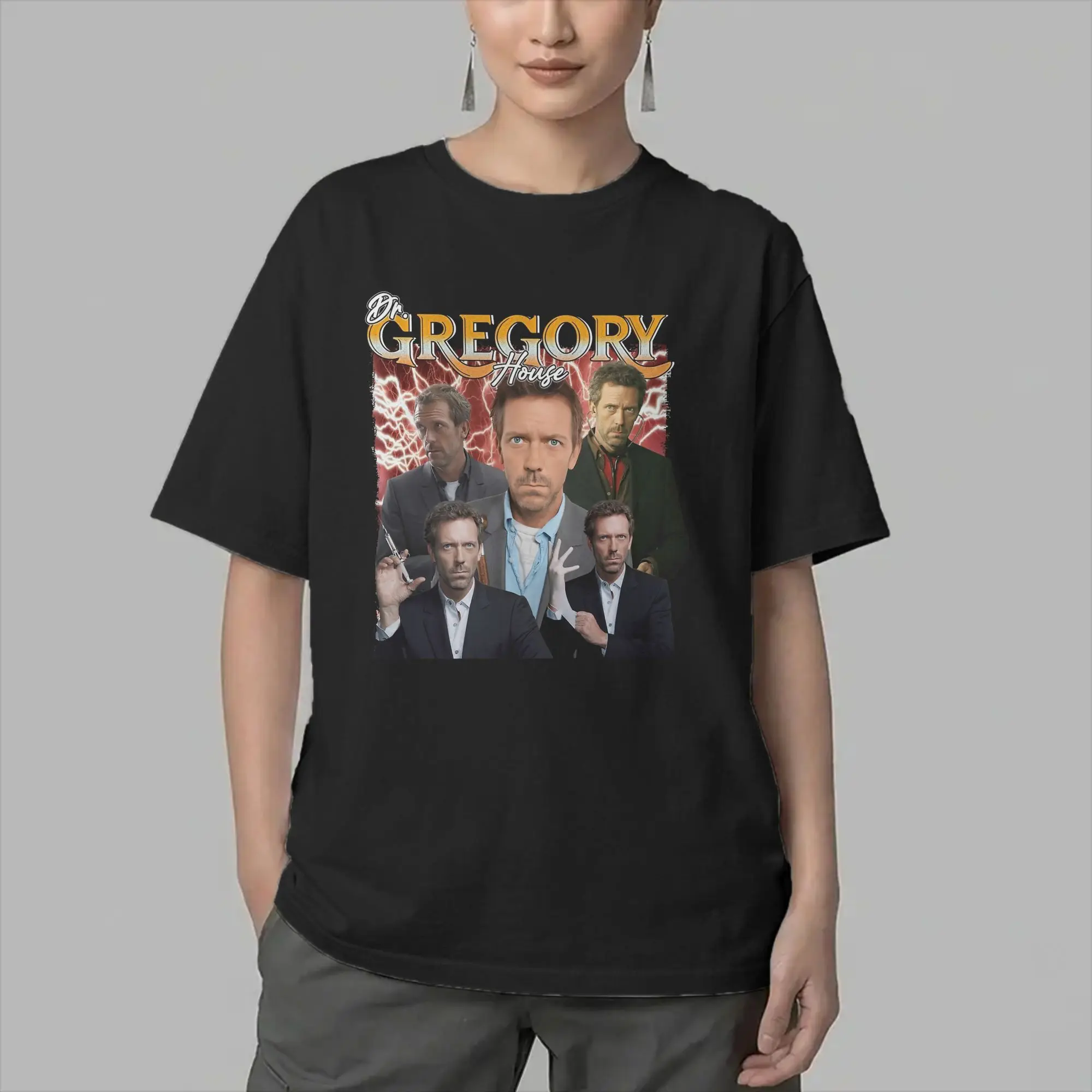 Dr Gregory House MD Men T Shirt  Vintage Tee Shirt Short Sleeve Crew Neck T-Shirts Cotton Party Clothing