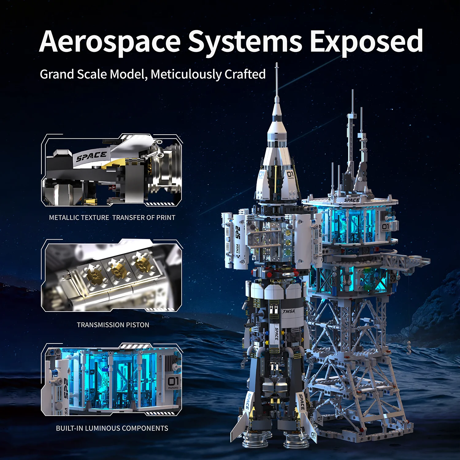 

67cm Airport Model Building Block Set with Space Shuttle and Rocket Launch Center, Spaceship Building Blocks for Adults, Gift