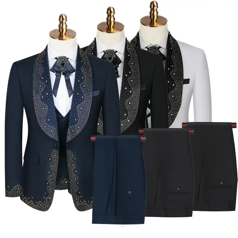 

Crystal Temperament 3-piece Men's Suit Fashion Performance outfit Men's Stage Costume Celebrity Gowns Party Gowns Prom Gowns
