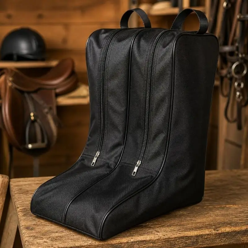 Tall Riding Boot Bag for Horseback Riding Storage with Two Separate Compartments, Individual Fastening Closures, and Top 37JD