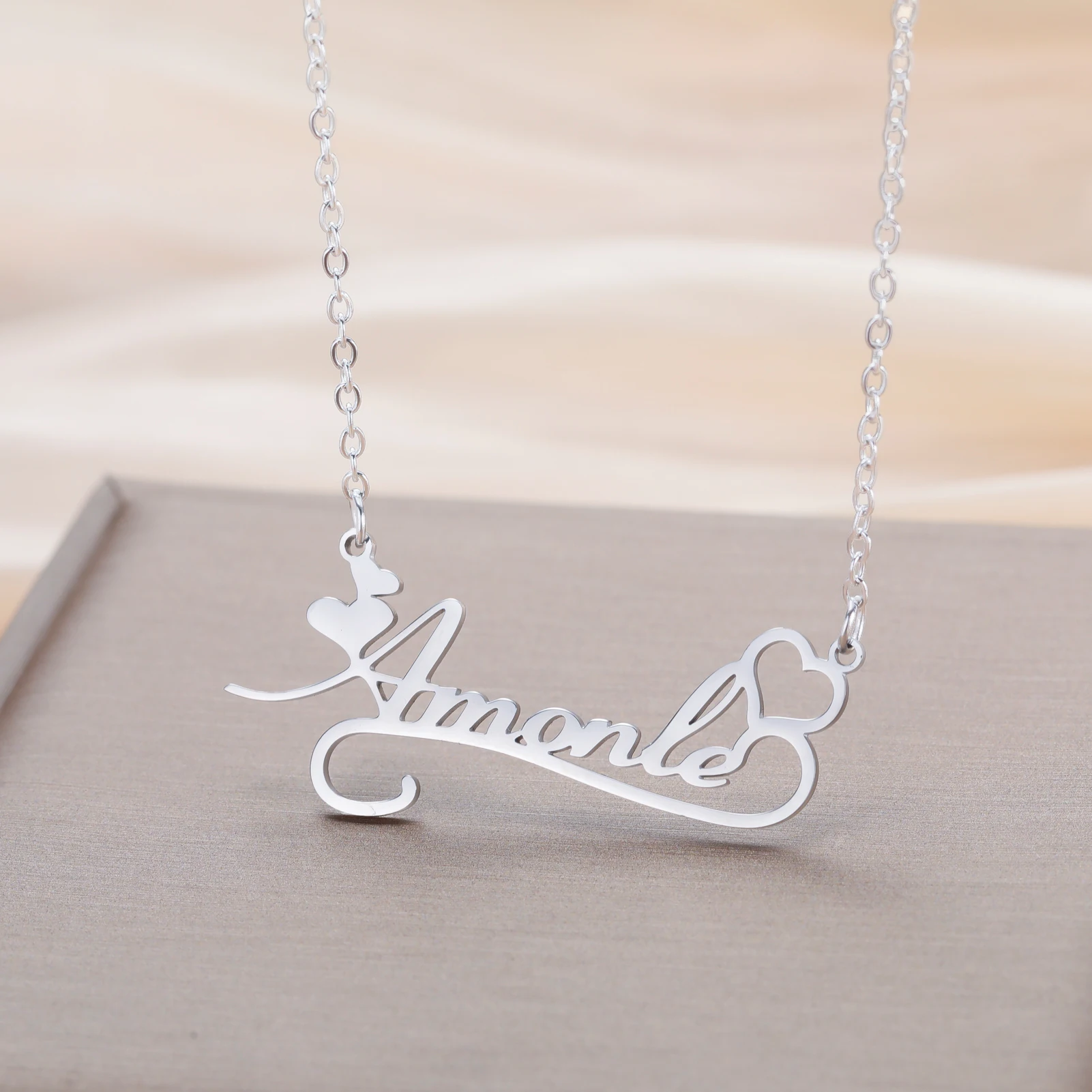 القلب مخصص قلادة اسم شخصية قلادة اسم هدية للنساء الرجال زوجين سلسلة مجوهرات من صلب لا يصدأ العبرية العربية #3