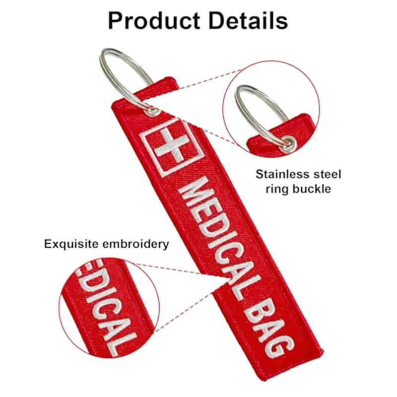 100Pcs Medical Bag Identification Key Tags Double Side Embroidery Warning Label Travel Luggage Backpack Accessories