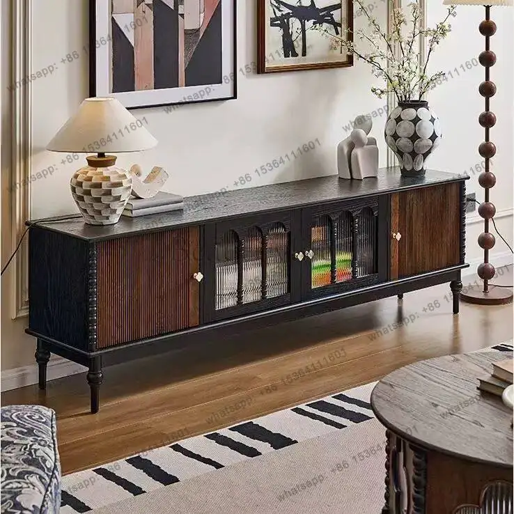 

American retro solid wood TV cabinet French antique living room audio-visual cabinet
