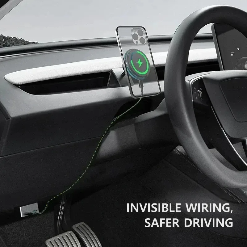 15W Transparent Magnetic Car Charger Mount for Tesla Model Y Juniper 2025+ 3 Highland 2024 - 2025 Wireless Charging Phone Holder - Image 5