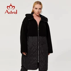 Astrid 2022 Women's autumn winter coat faux Fur tops Fashion stitching down jacket Hooded Oversize parkas Women coat AM-7542