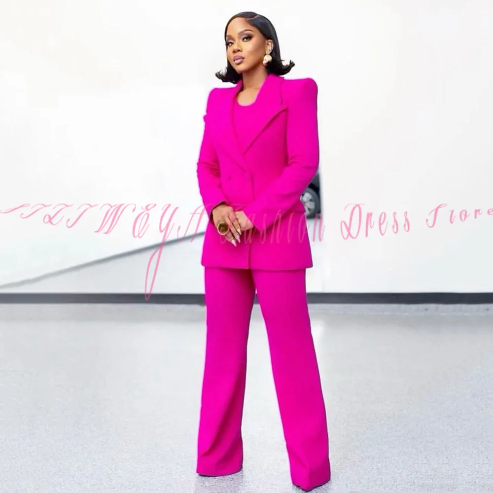 Fashion Women Smart Casual Pants Set Stylish Blazer & Straight Leg Pants 2 Piece Outfit Office Female Suit Conjuntos Femininos