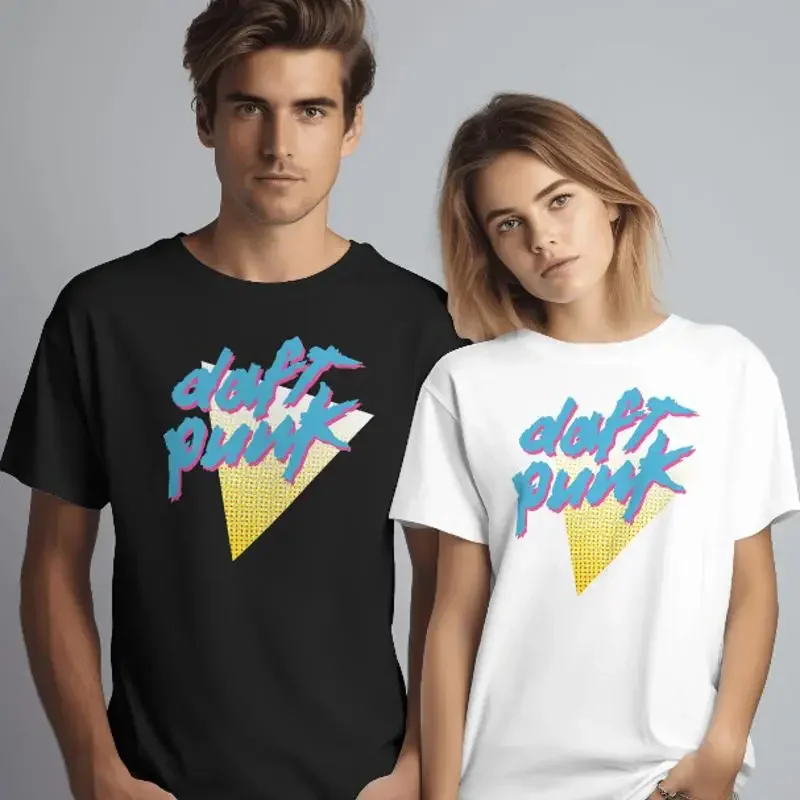Daft Punk 80s Retro Uniglo T Shirt Vintage Blue Pink 1980s 1980's 80's