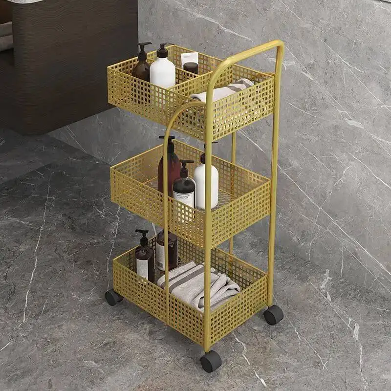 

Bathroom Rack Trolley Kitchen Mobile Bedroom Storage Metal ironwork Snacks Storage Shelf With Wheels Rolling Cart Home Organizer