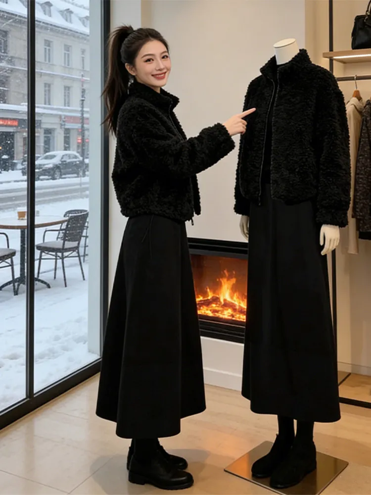 

Новая женская свободная утепленная кофта-кардиган из бархата Bla Lamb с воротником-стойкой, теплая повседневная модная модель Cleanfit для зимы