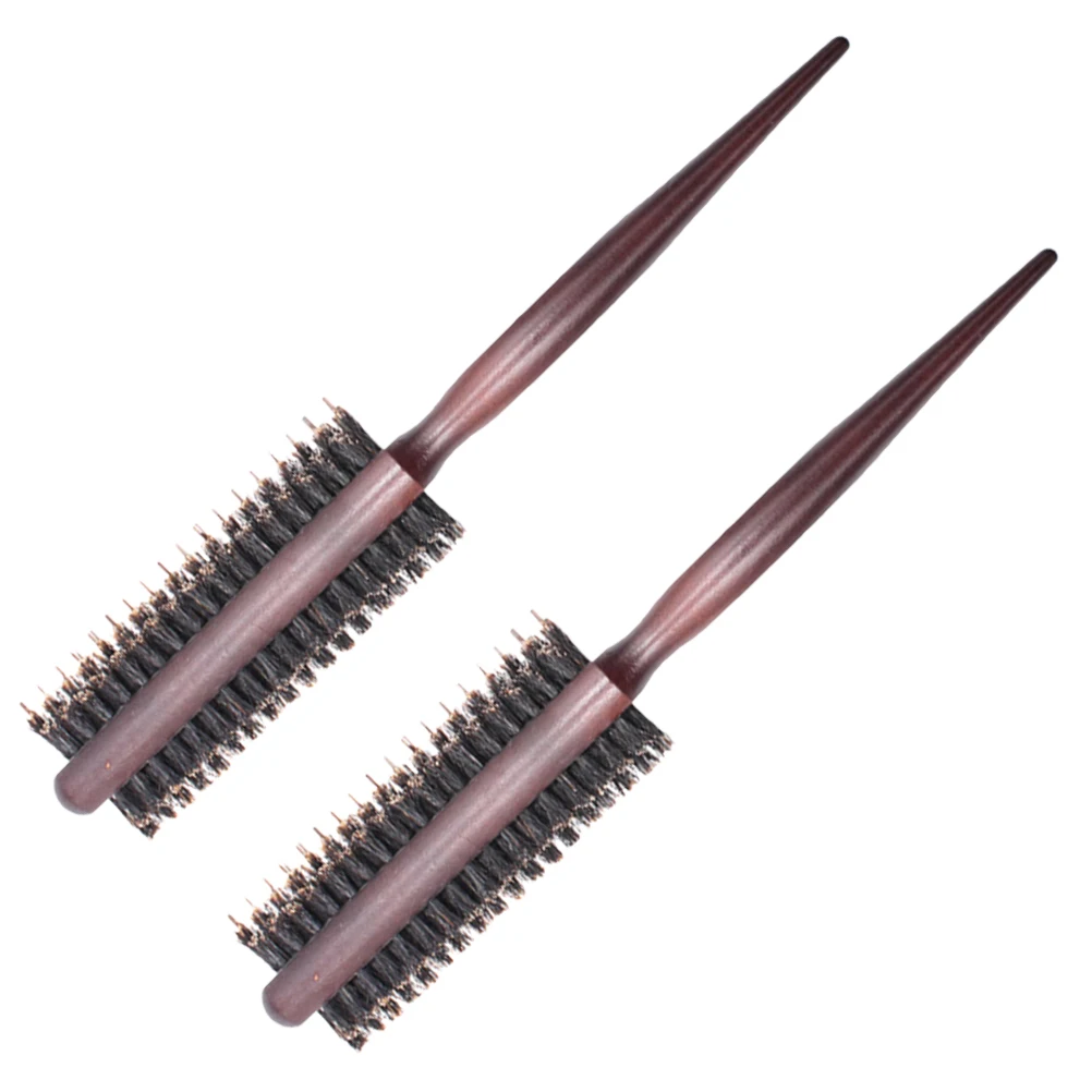 

2Pcs Hair Brush Wooden Handle Roller Comb Salon Hairdressing Professional Curly Hair Pig Bristle Round Brush Hairdressing Comb