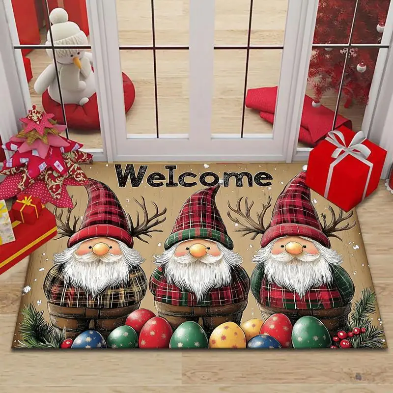 VIKAMA Christmas Gnome Welcome Doormat 2027 Xmas Dwarf Antler Pattern Rug For Entrance Porch Bathroom Home Christmas Decoration
