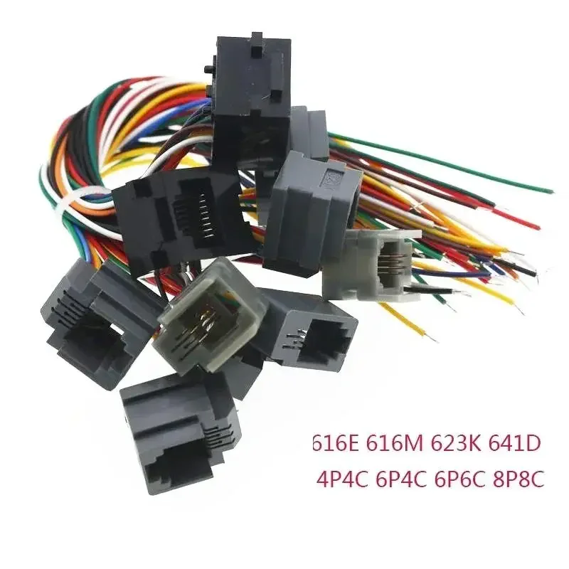 RJ11 RJ12 RJ45 telephone FEMALE SOCKET connector with wire 4P4C 6P4C 6P6C 8P8C female jack connector 616E 623K 616M 641D