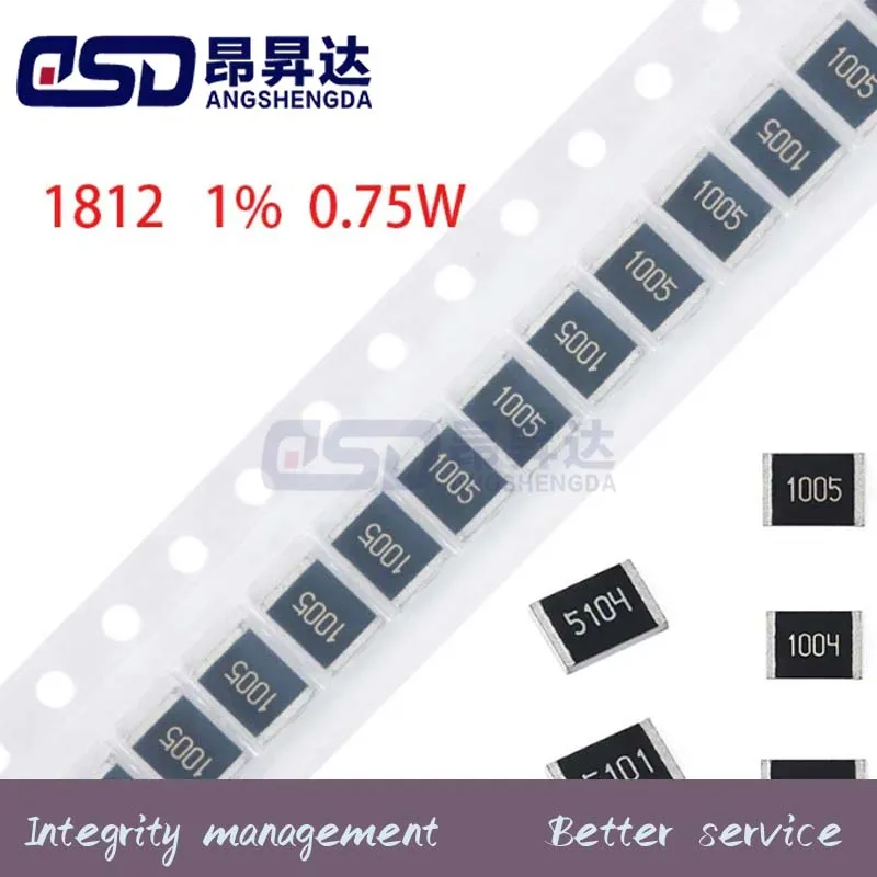 Resistor de SMD 1812, 1% 0.75W, 0-10M, 0, 2, 3, 5,6, 10, 12, 20, 30, 36, 47, 51, 82, 100, 200, 680, 820, 1K, 2K, 6.2K, 10K, 20K,