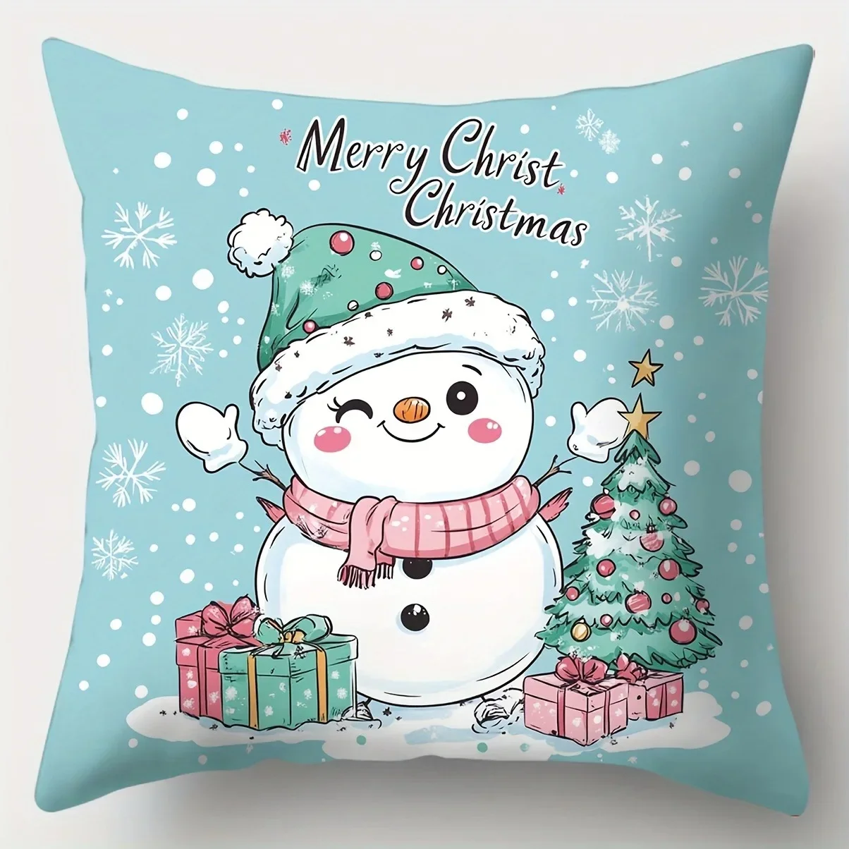 Home Decor Merry Christmas Cute Animal & Tree Pillows Pattern Cushion Cover Suitable For Sofa Bedroom Car Pillow Cover