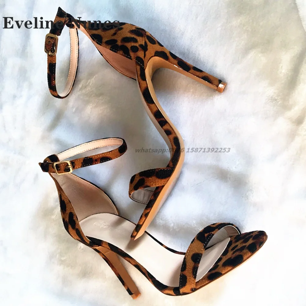 

Leopard Straight Strap High-Heeled Sandals Open Toe Cover Heel Side Air Heels Buckle Strap Sexy Rome Shoes Woman 2024 Trend