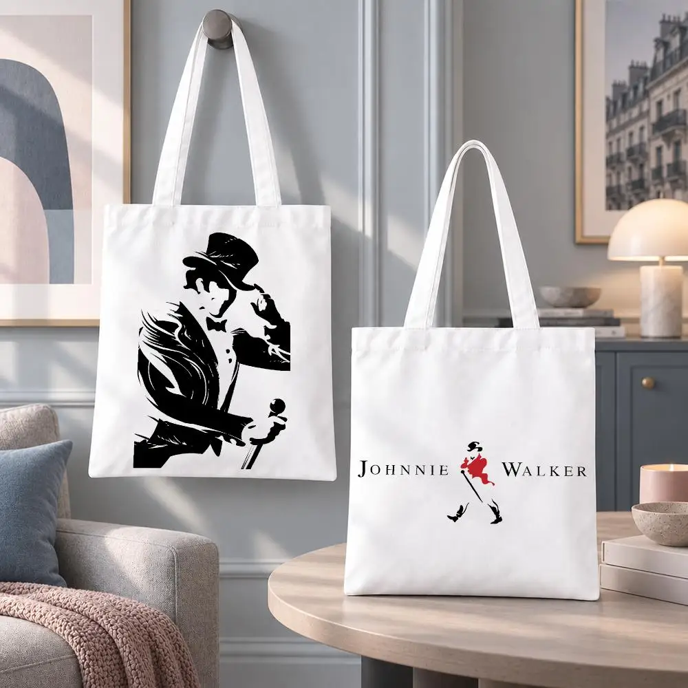 Classic Whisky Johnnie Walker Storage Bags Eco Canvas Tote Odorless Reusable Double Print Shopping Bag