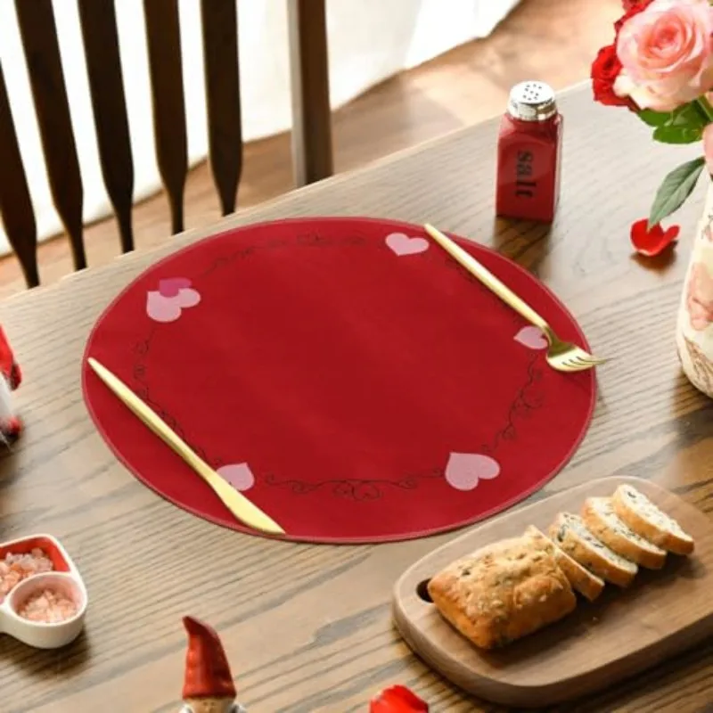 VIKAMA 4/6/8/10PCS Valentine's Day Romantic Round Love Mat Easy to Clean Commemorative Day Atmosphere Table Decoration