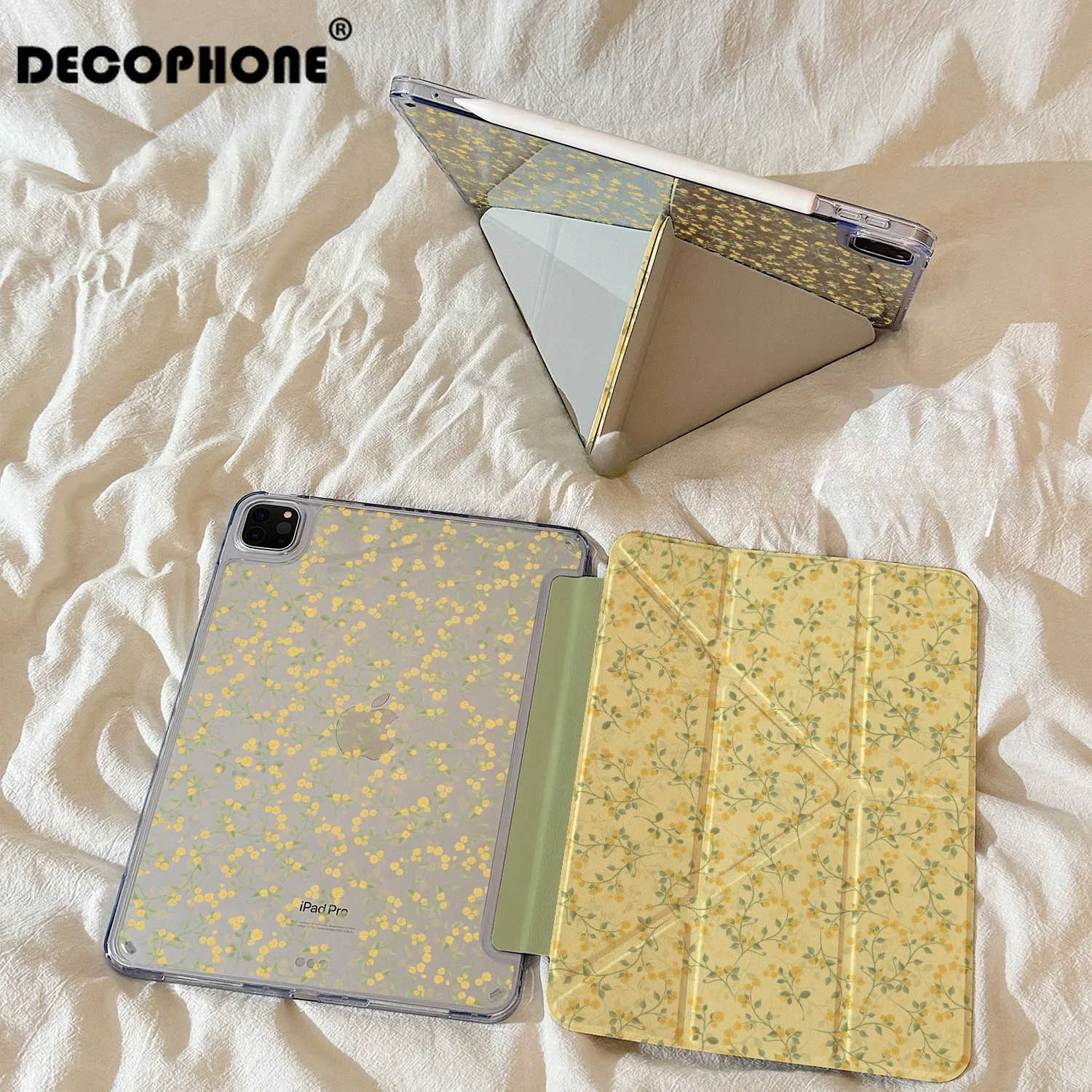 Little Yellow Flowers 3+Y-fold Tablet Case for Samsung GalaxyTab/Redmi/Lenovo/ IPad/HONOR MagicPad/OPPO/ONE PLUS/HUAWEIMATEOAD
