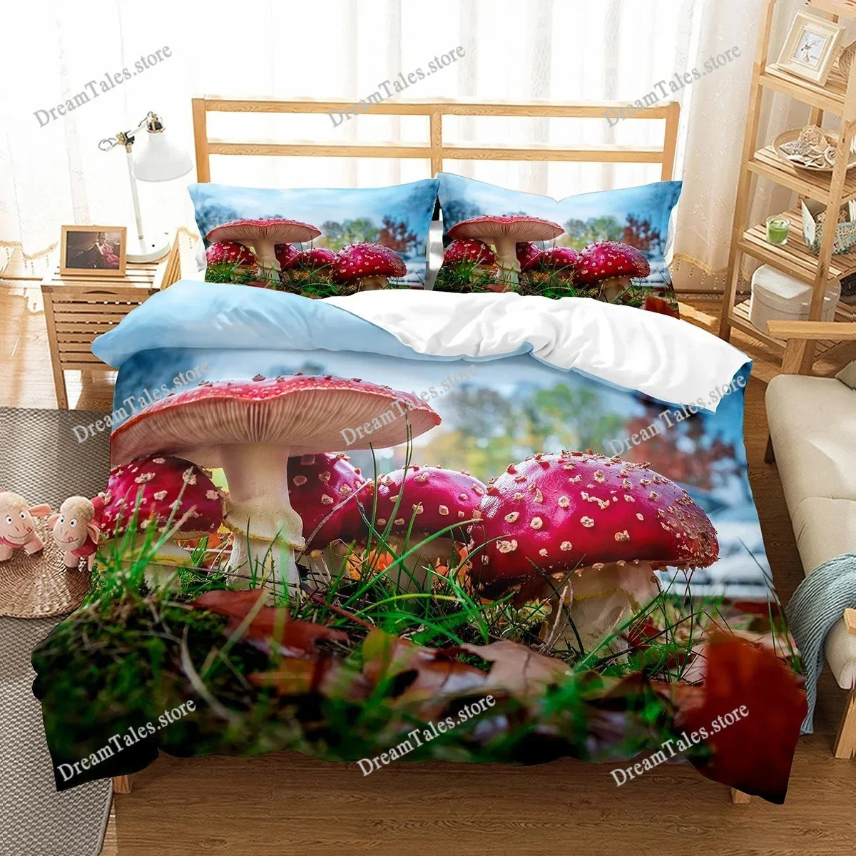 Psychedelic Mushrooms Duvet Cover Set  Polyester Comforter Cover King Queen Size for Kid Boy Girl Bedding Set with Pillowcase