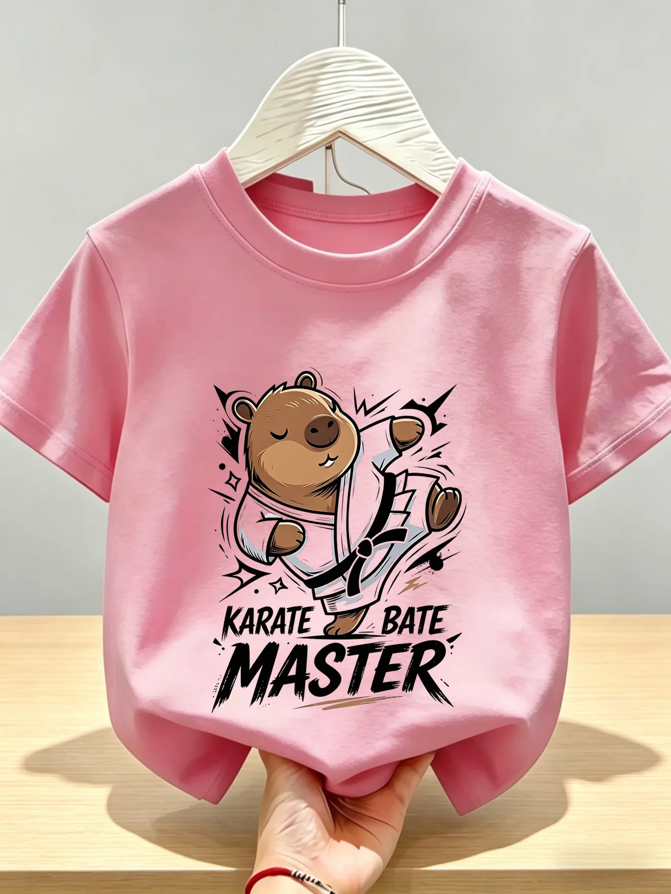 Cartoon Trendy Brand Bala Karate Printed Children's T-shirt Round Neck Short Sleeve Trendy Fashion Simple Parent Child Top