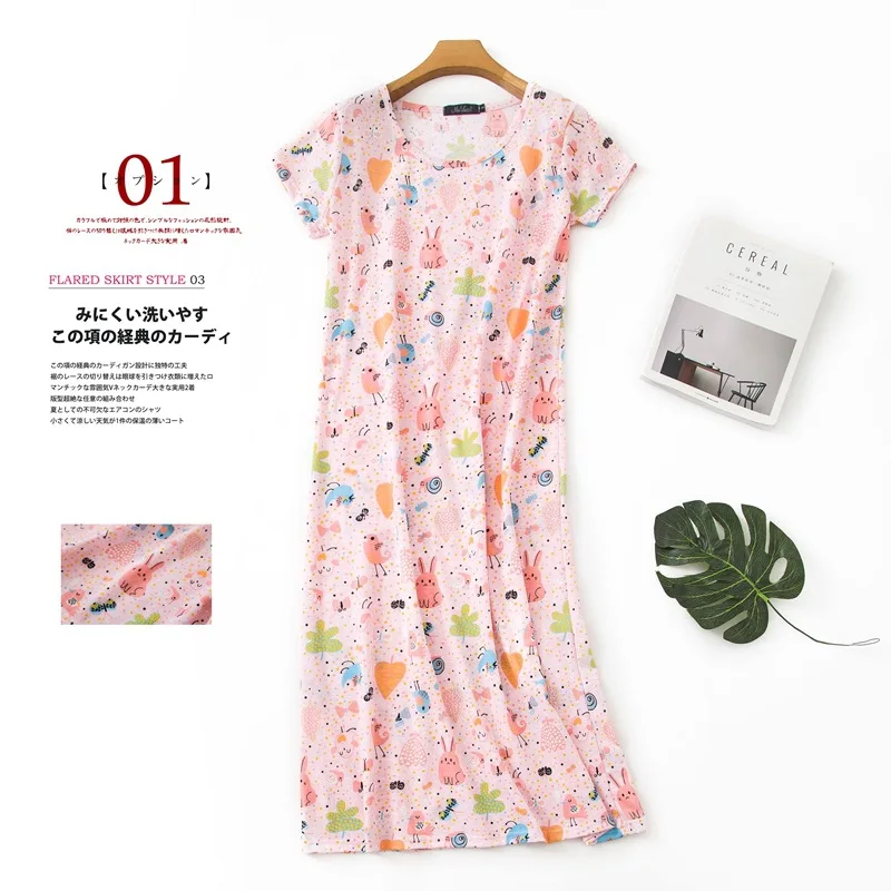 Summer Long skirt nightdress women 60% cotton plus size Short sleeve sleepshirts women sleepwear sleepdress nightgowns