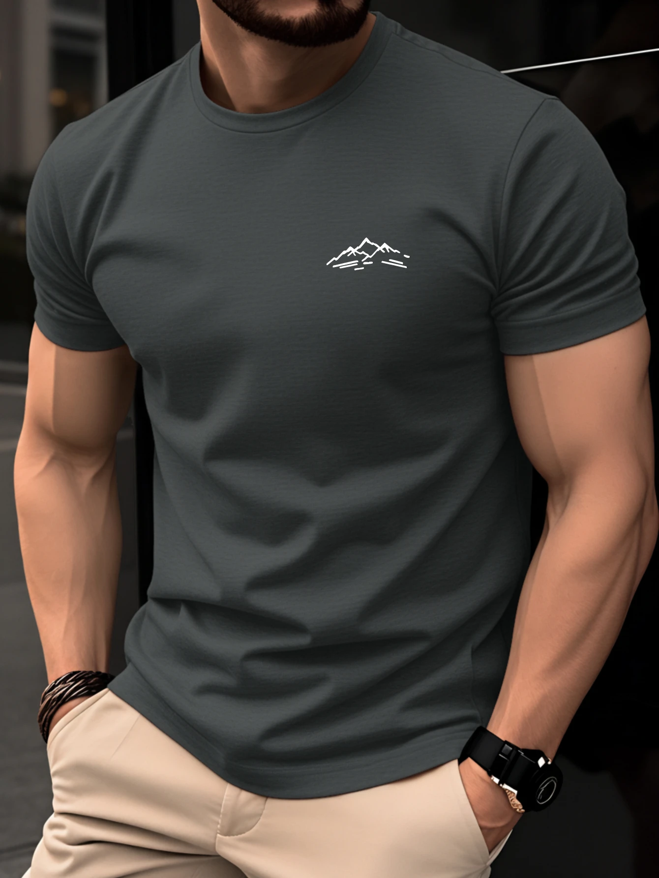 Men's Summer Loose-Fit Comfortable Short-Sleeve Top with Bird Print Slim-Fit Casual Athletic Round-Neck Short-Sleeve T-Shirt