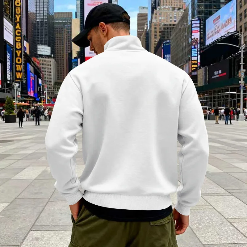 Grenzübergreifender Herbst- und Winter-Samt-Pullover für Herren, locker geschnitten, im Retro-Stil, lässig, mit Stehkragen, halbem Reißverschluss und Taschen für Pendler. – Detail 4