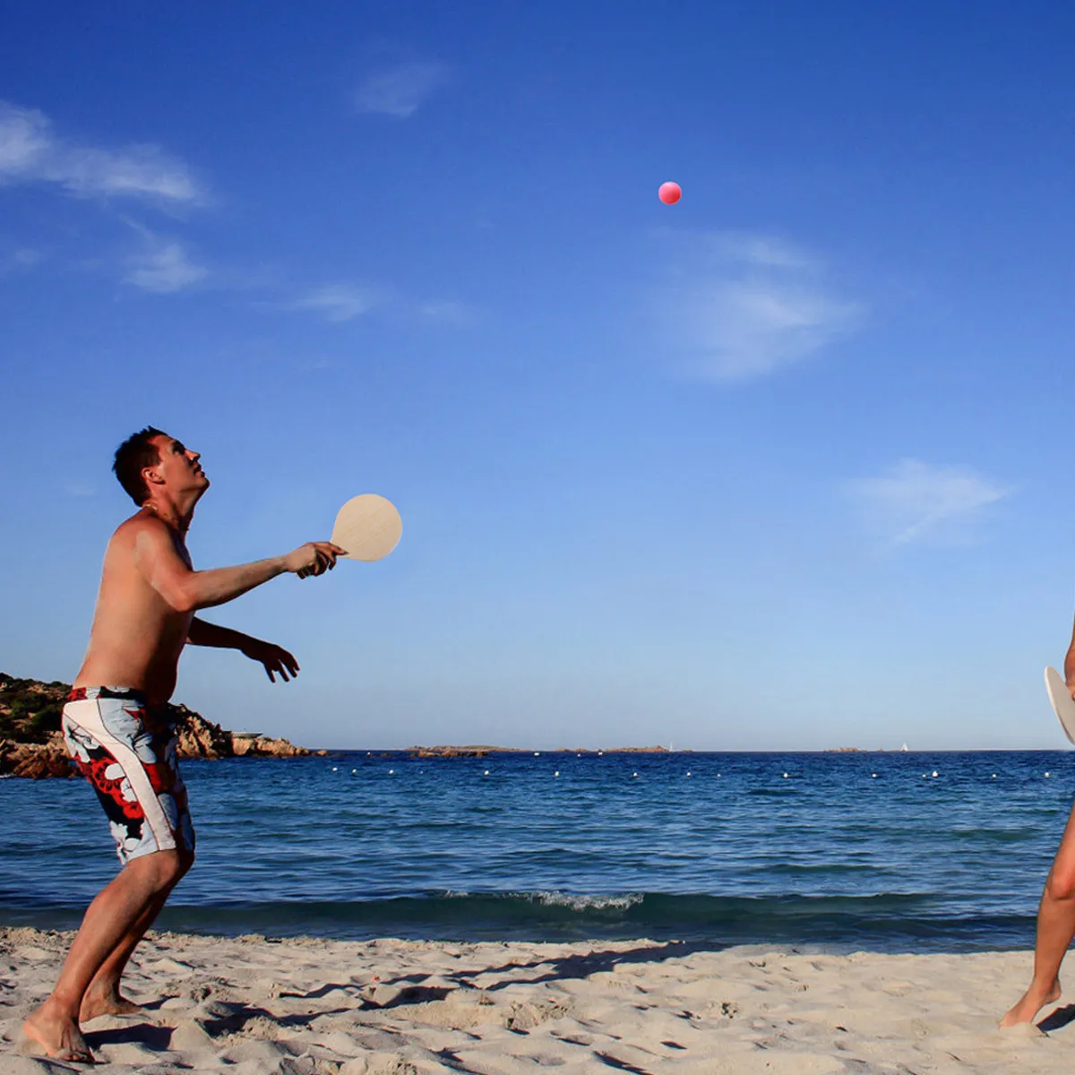 Premium Natural Wood Beach Paddle Ball Game Set for All Ages Indoor Outdoor Backyard Park Beach Coordination Training