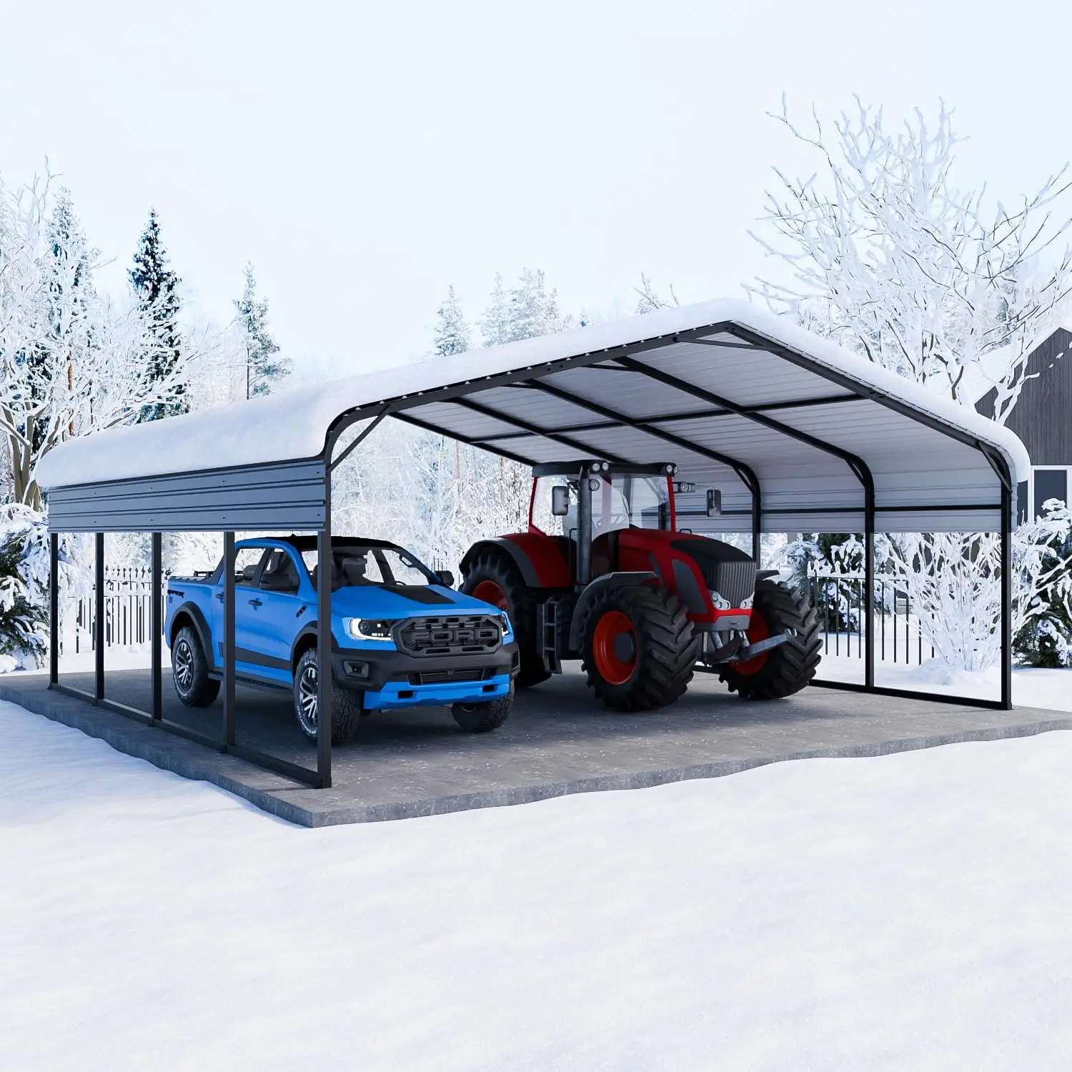 20' x 20' Outdoor Carport, Heavy Duty Metal Carports with Galvanized Steel Roof and Enhanced Base, Carport Canopy Car, Custom