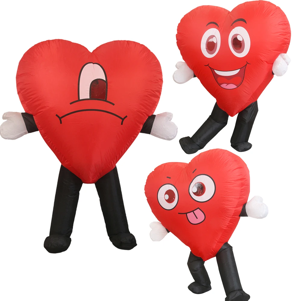 Aufblasbares rotes Liebesherz-Cosplay-Kostüm für Erwachsene, aufblasbarer Anzug, lustiges Kostüm für Erwachsene, Halloween, Valentinstag, Weihnachten, Party
