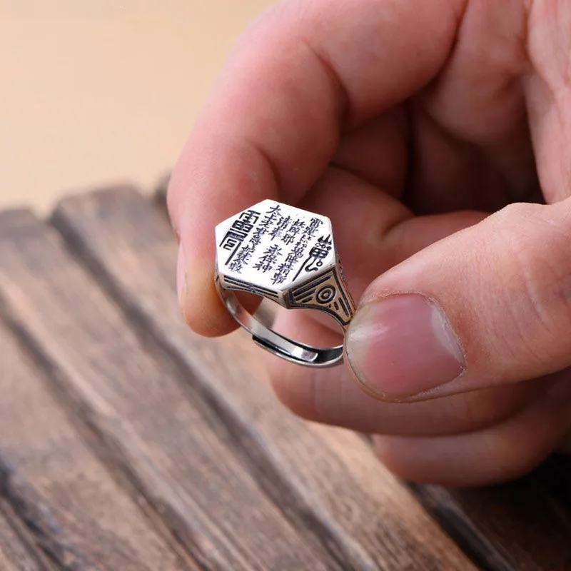 خواتم كلاسيكية من الفضة التايلاندية سداسية للرجال والنساء ، حروف لامعة ، نمط عرقي كلاسيكي ، مجوهرات للولائم ، القيل والقال ، 925