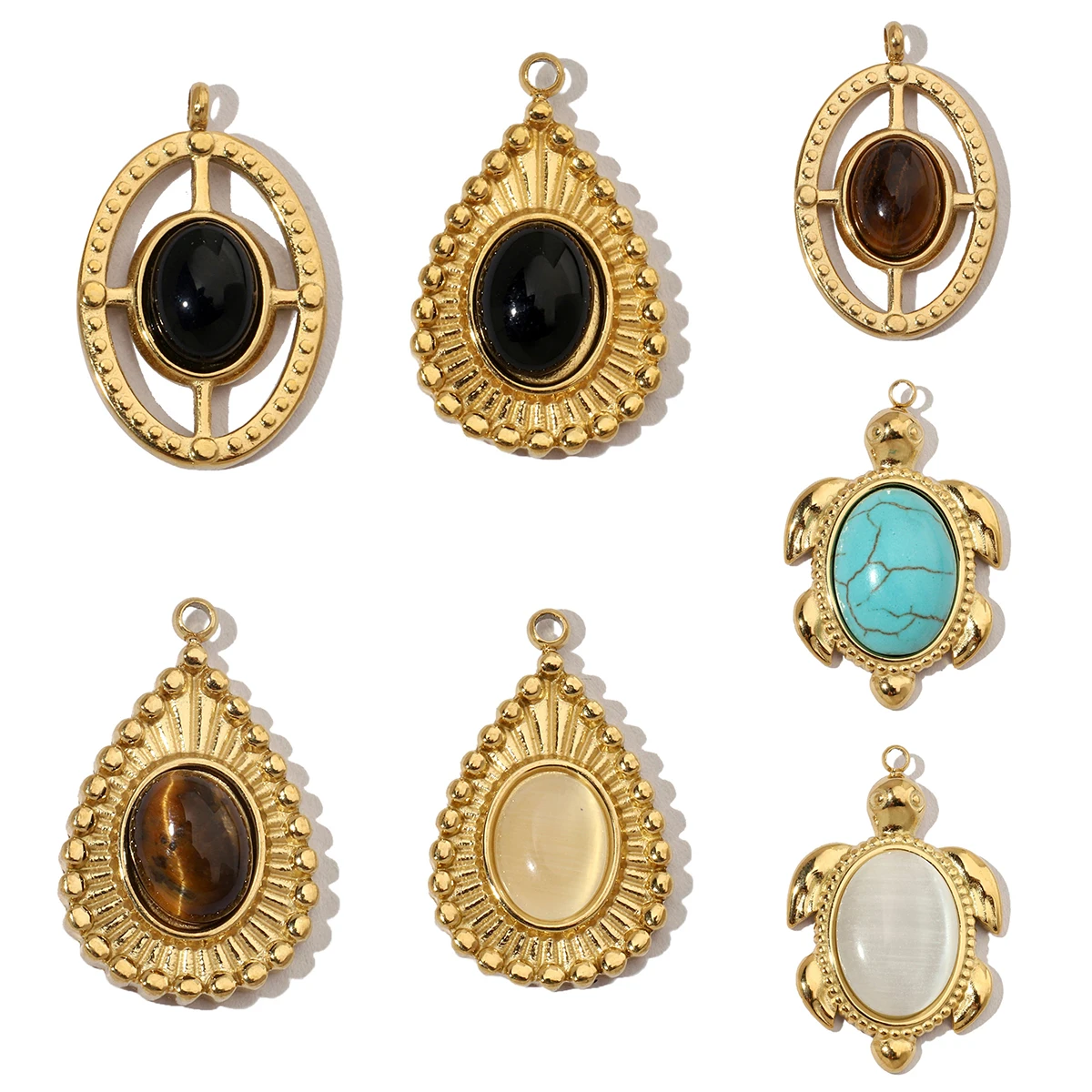 3Pcs/Lot Stainless Steel Waterdrop Charms Natural Stone Pendants For DIY Making Earrings Necklace Earring Accessories Wholesale
