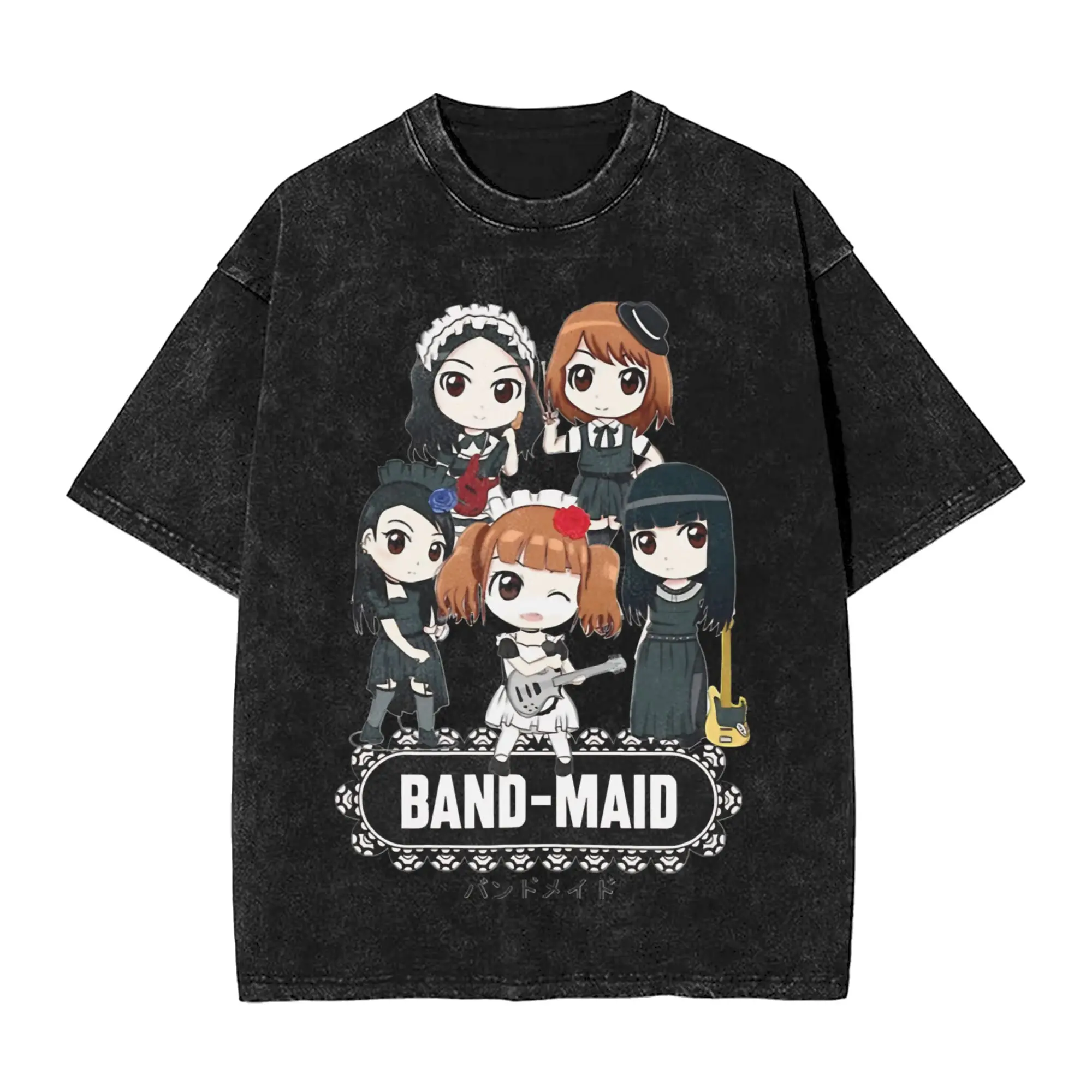 Music Retro Band Maid  Washed T Shirt Streetwear Hip Hop Fashion T-Shirts  Tees Men Women Short Sleeve Oversize Summer