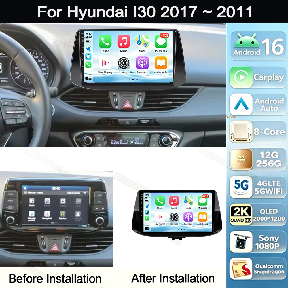 For Hyundai I30 2017 2018 2019 2020 2021 Android 16 Car Radio Multimedia Player Android Auto Carplay Head Unit Navigati