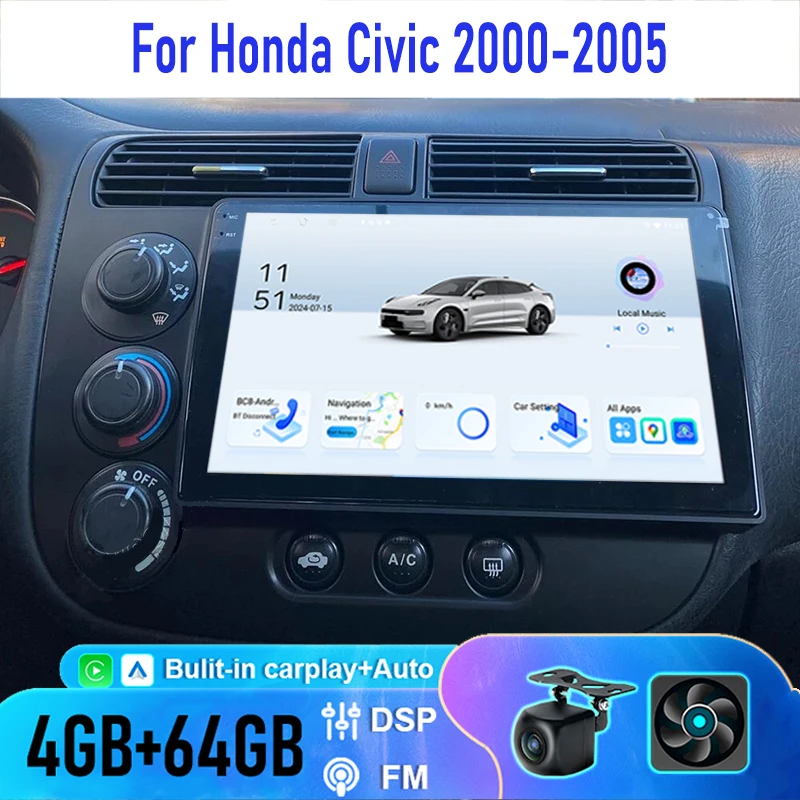 

Carplay Screen for Car, 9inch Carplay Car Radio For Honda Civic 2000-2005 with Mirror Link/Backup Camera/GPS Navigation