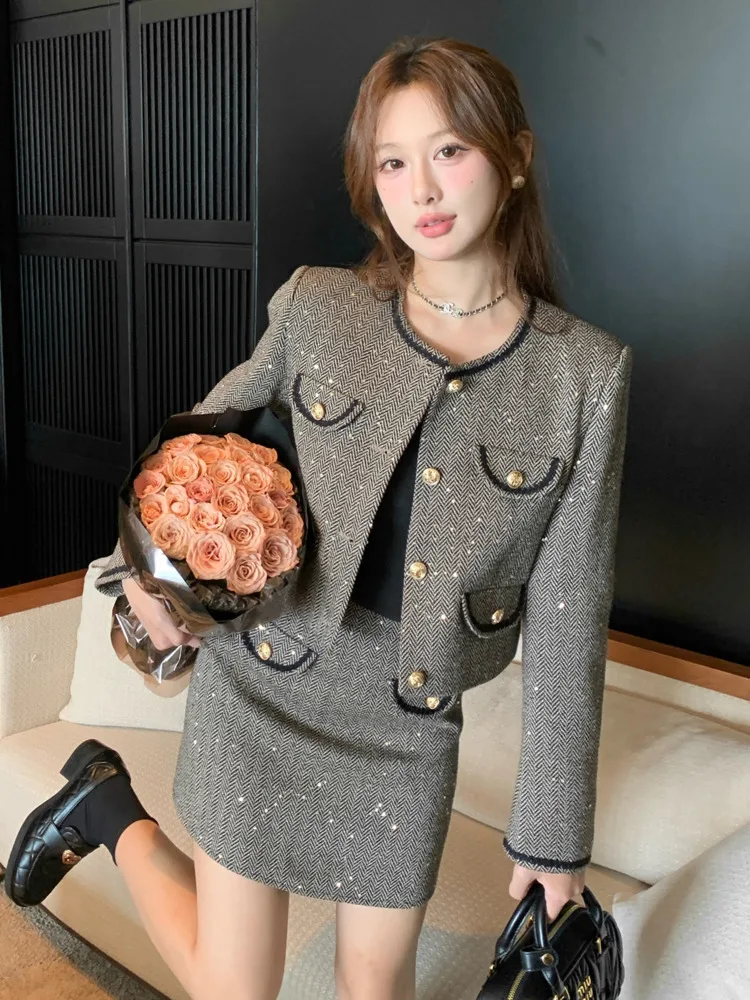 High Quality Luxury Small Fragrant 2 Piece Set Women Short Jacket Coat & Mini Skirt Suits Elegant Fashion Two Piece Outfits