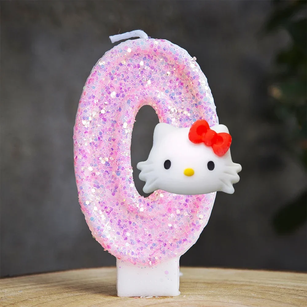 Niedliche Hello Kitty Glitzernde Farbverlauf-Zahlenkerze Kuchendekoration Süßes Thema Kindergeburtstags-Party-Zubehör Mädchen-Baby-Shower-Dekorationen – Detail 14