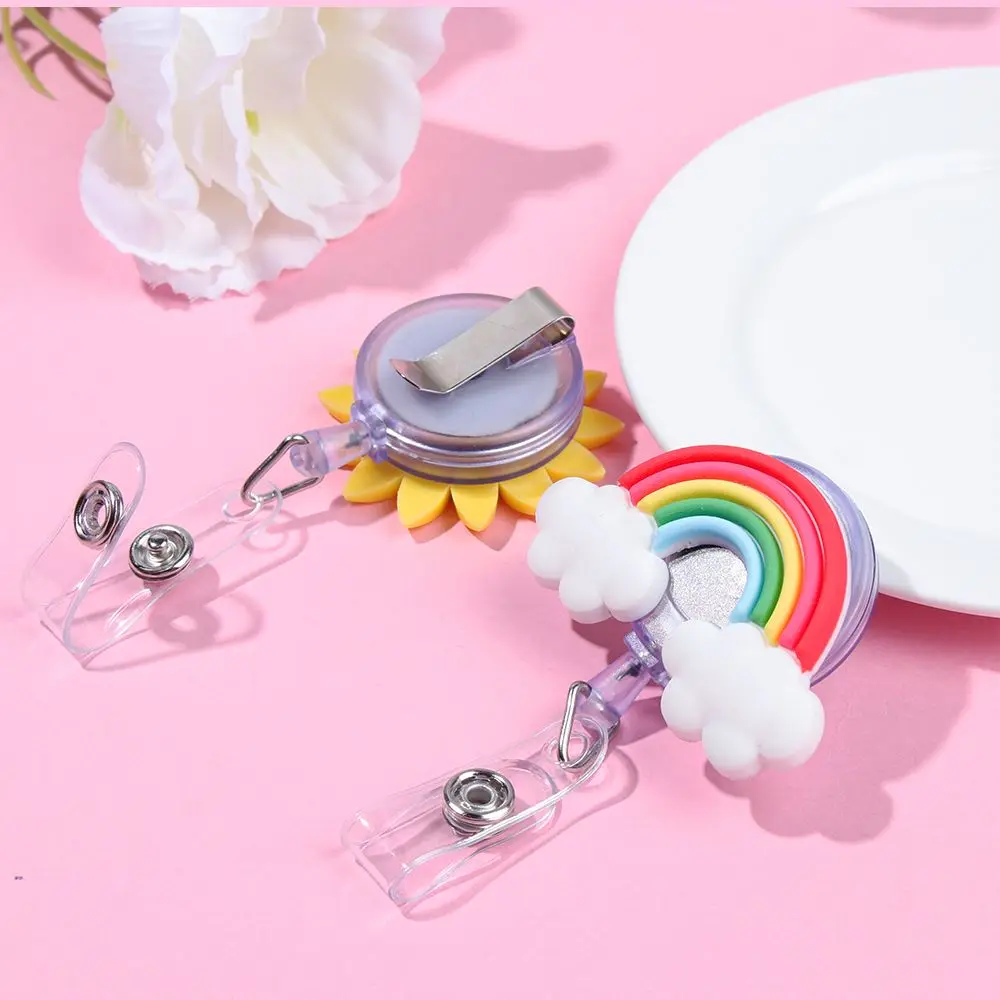 New Cartoon Silicone Cute Fruit Flower Retractable Badge Reel Exhibition ID Name Card Badge Holder Alligator Clip Stationery