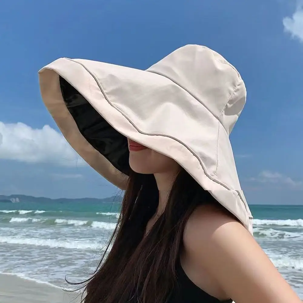 Sunshade Hat Casual Outdoor Solid Color Large Brim UV Protection Summer Sun Hat Fisherman Hat Bucket Hat Women Cap