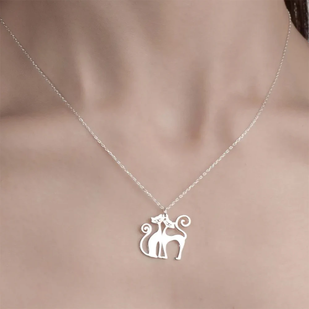 Embrace Cat Stainless Steel Necklace, Embrace Cat Pendant, Charming Gift For Kitten Enthusiasts, Cute Cat Jewelry, Fun Cat Charm