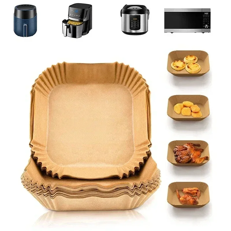 Square 16cm 25Pcs/set Air Fryer Disposable Parchment Paper Liner Oil-proof Paper Tray Non-Stick Baking Mat Air Fryer Accessories