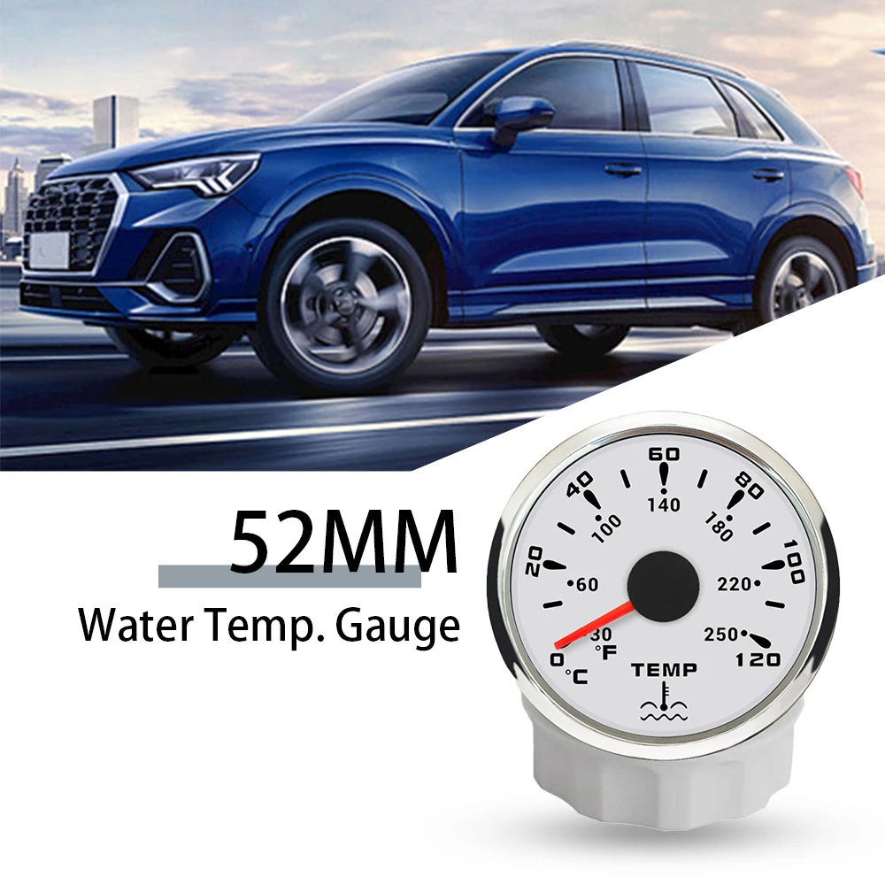 ELING 52mm Water Temp Meter Signal 0-120℃ 30-250℉ Temperature Gauge Indicator with 7 Colors Backlight for Boat Car Motorcycle
