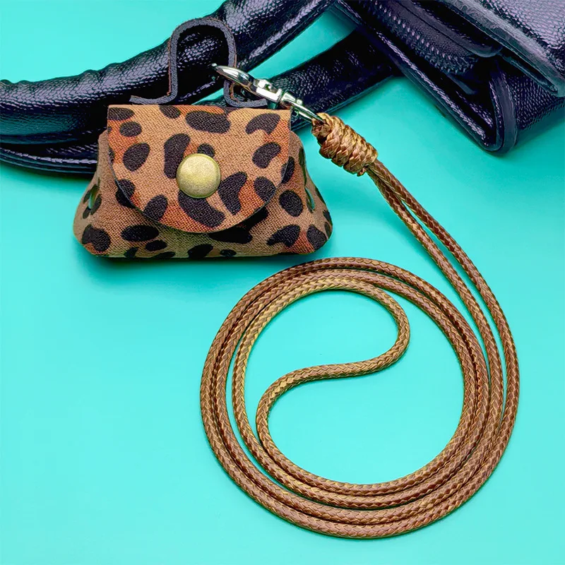 2026 New Cute Small Leather Storage Bag For Girls Hanging Leather Rope Earphone Chain Cover Practical Gift For Office Commute