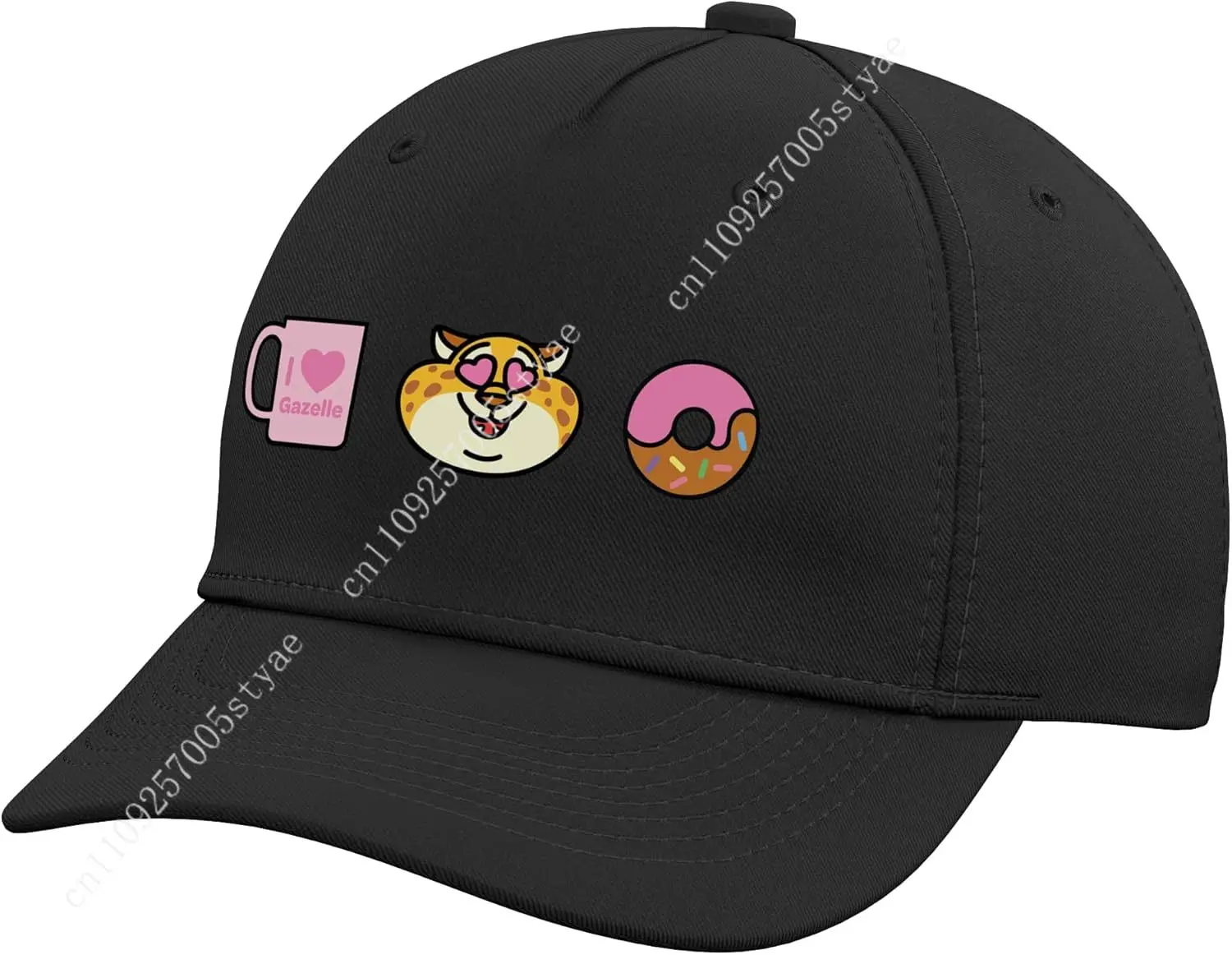Casquette de baseball imprimée ajustable Disney Zootopia Officer Clawhauser avec motif de beigne de café mignon et emoji
