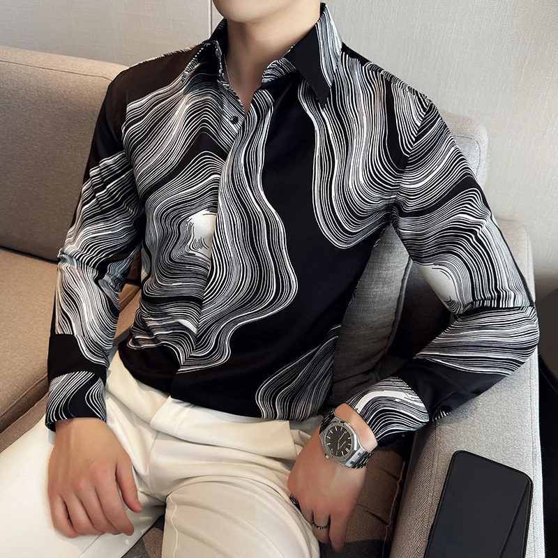 Men Shirt 2024 Summer Light and Thin Long Sleeved Loose Casual Fashion Printed Shirt Anti Wrinkle Soft High Quality Men Clothing