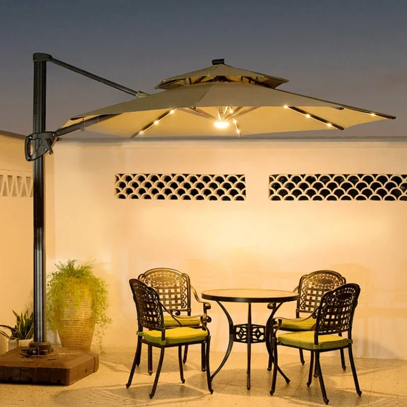 Solar Patio Umbrella With LED Light Cantilever Umbrella For Garden Cafe Shop Beach Restaurant Market