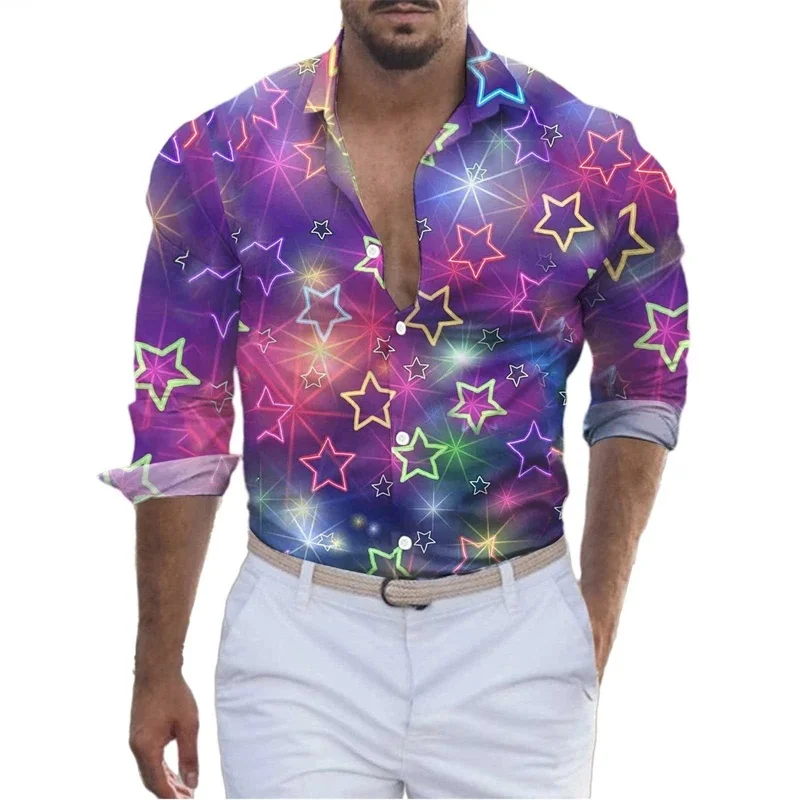 Men's Casual Shirt 3D Print Colorful Pattern Casual Long Sleeve Shirt Unisex Streetwear Fashion Spring Autumn Y2k Men Clothing